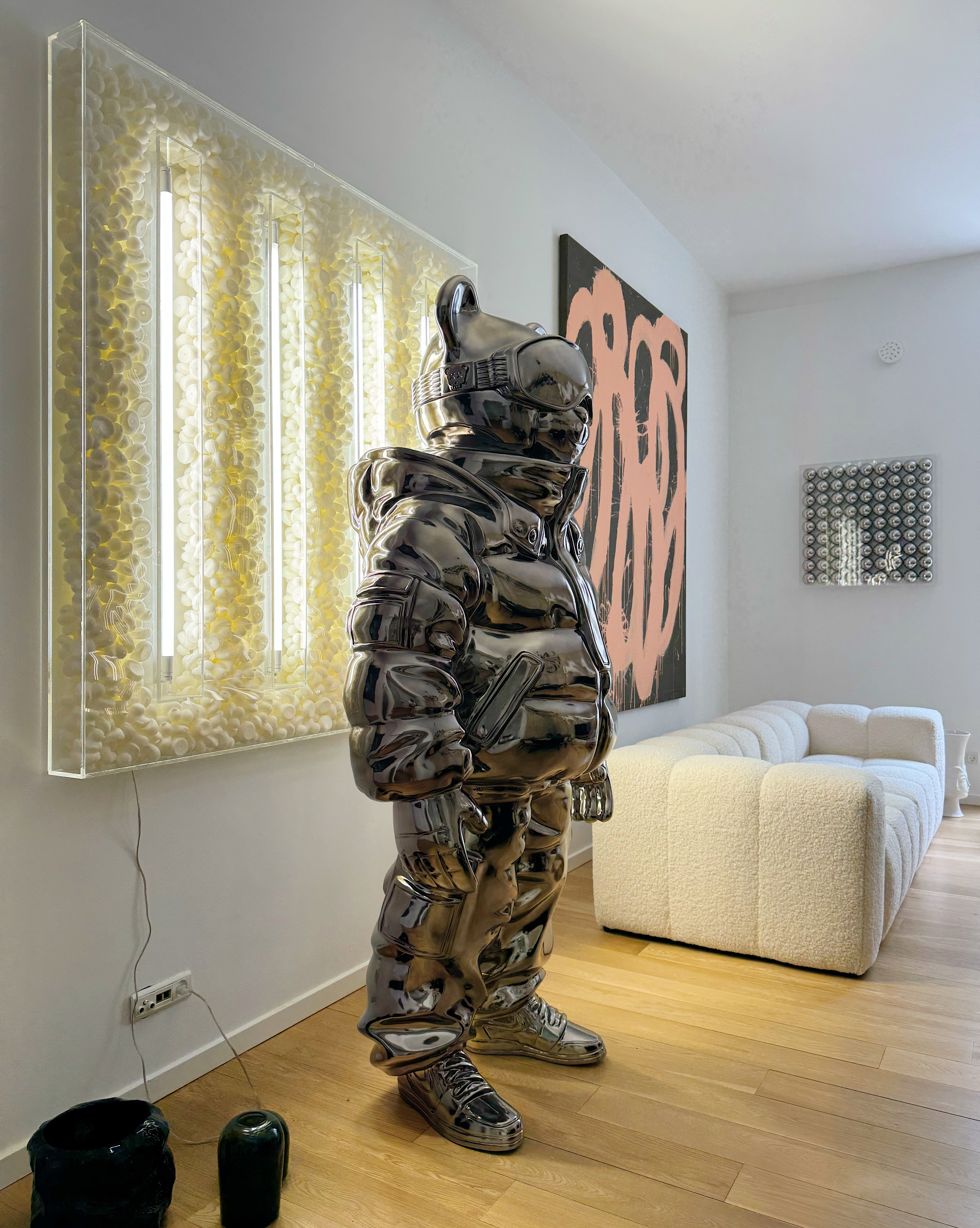 Dark Chrome Astrobear Sculpture, 200cm