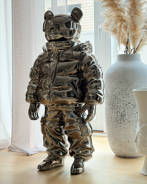 Dark Chrome Astrobear Sculpture, 100cm